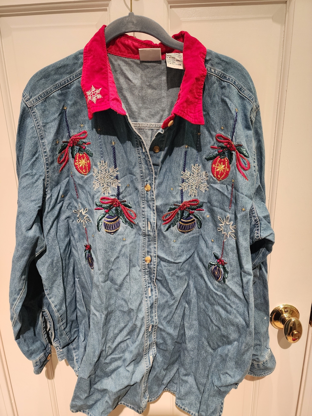 Vintage Denim Embroidered Christmas Top